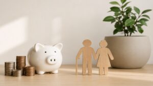 A imagem segue uma proposta realista e minimalista, representando planejamento financeiro e segurança para o futuro de forma elegante e discreta. A composição visual utiliza elementos associados à organização patrimonial e aposentadoria, com ambiente sofisticado, iluminação equilibrada e poucos objetos em cena, transmitindo estabilidade, confiança e tomada de decisão consciente, sem incluir textos, gráficos ou números.